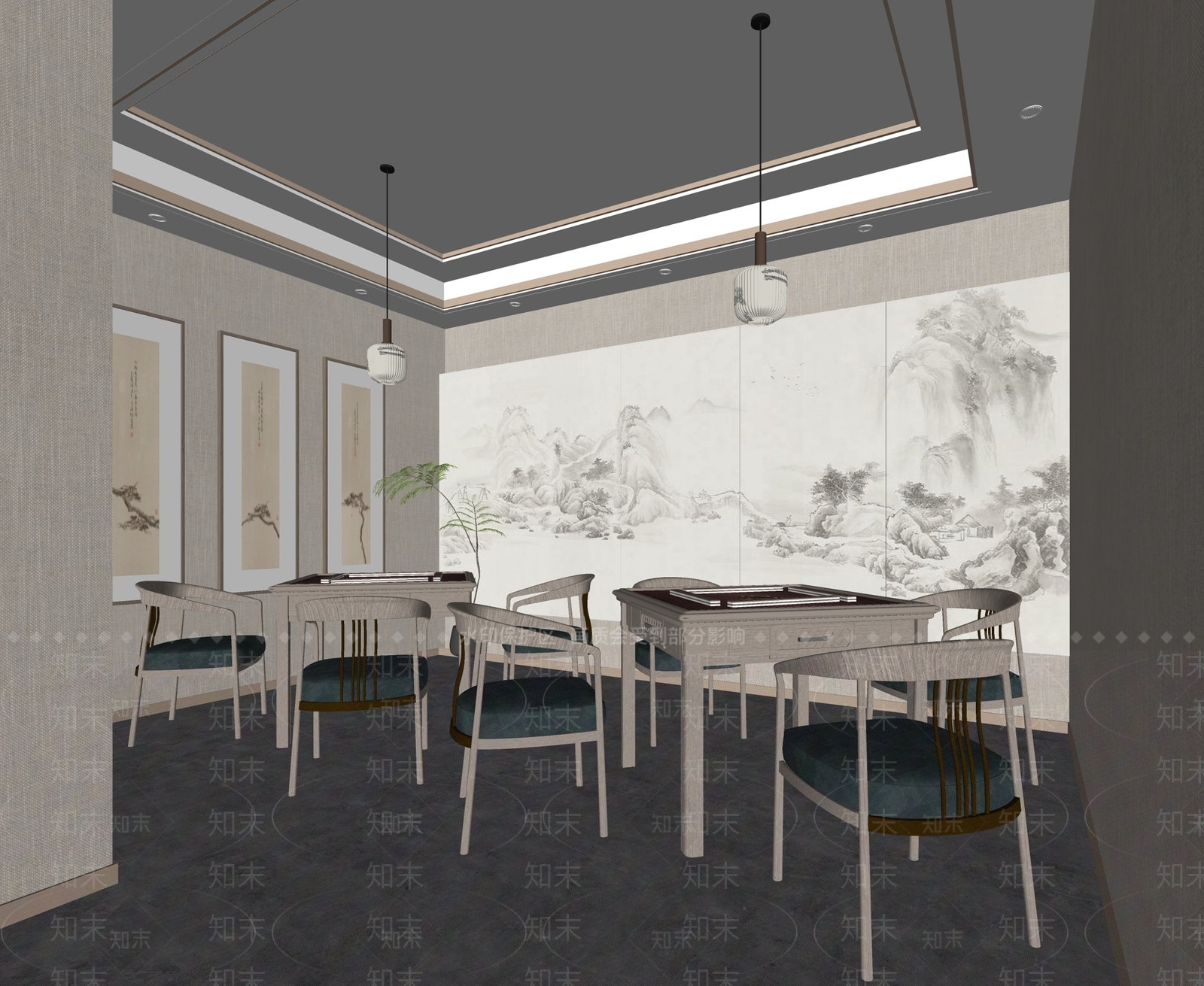 新中式棋牌室包厢SU模型下载【ID:1137674382】