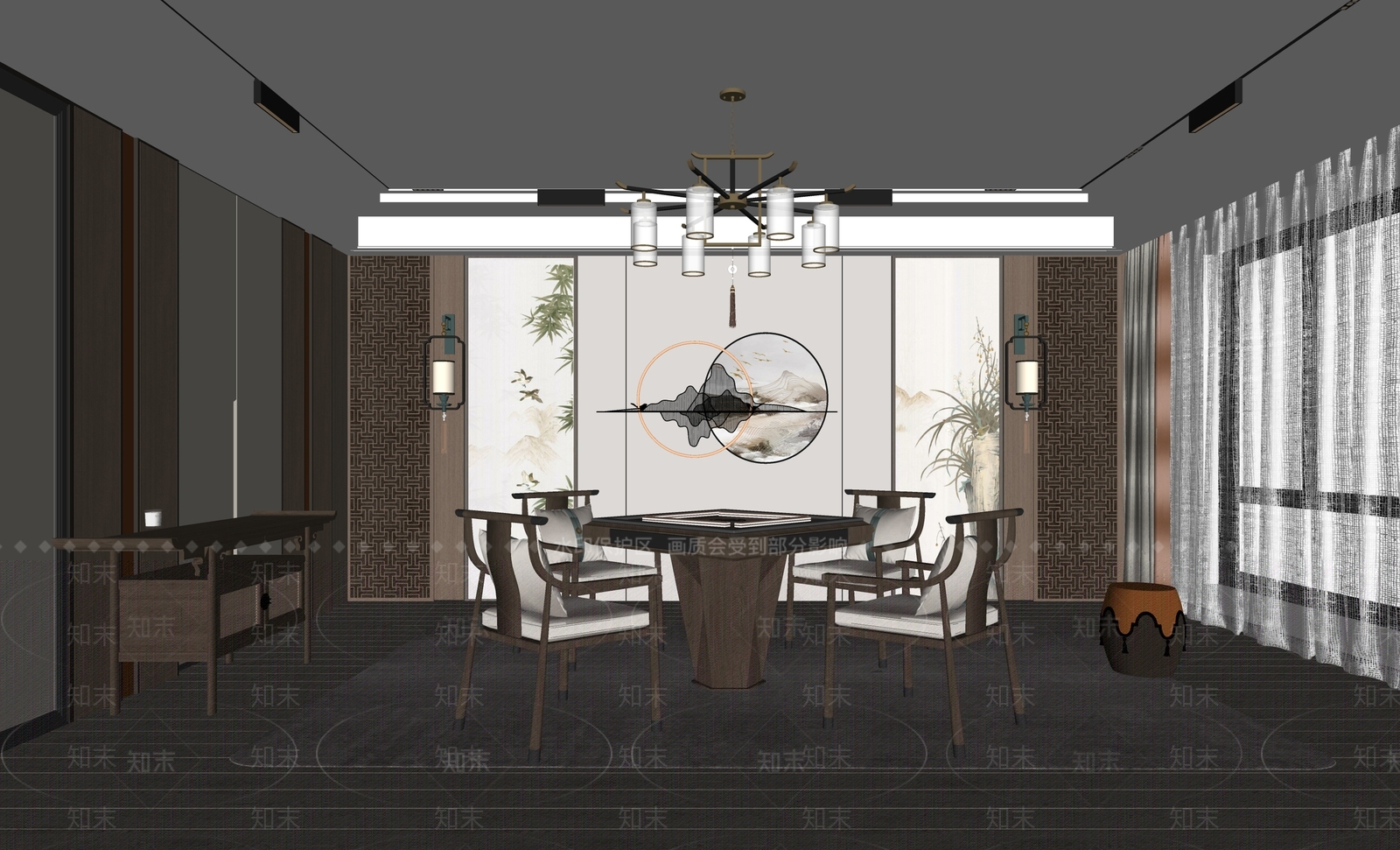 新中式棋牌室包厢SU模型下载【ID:1137674324】