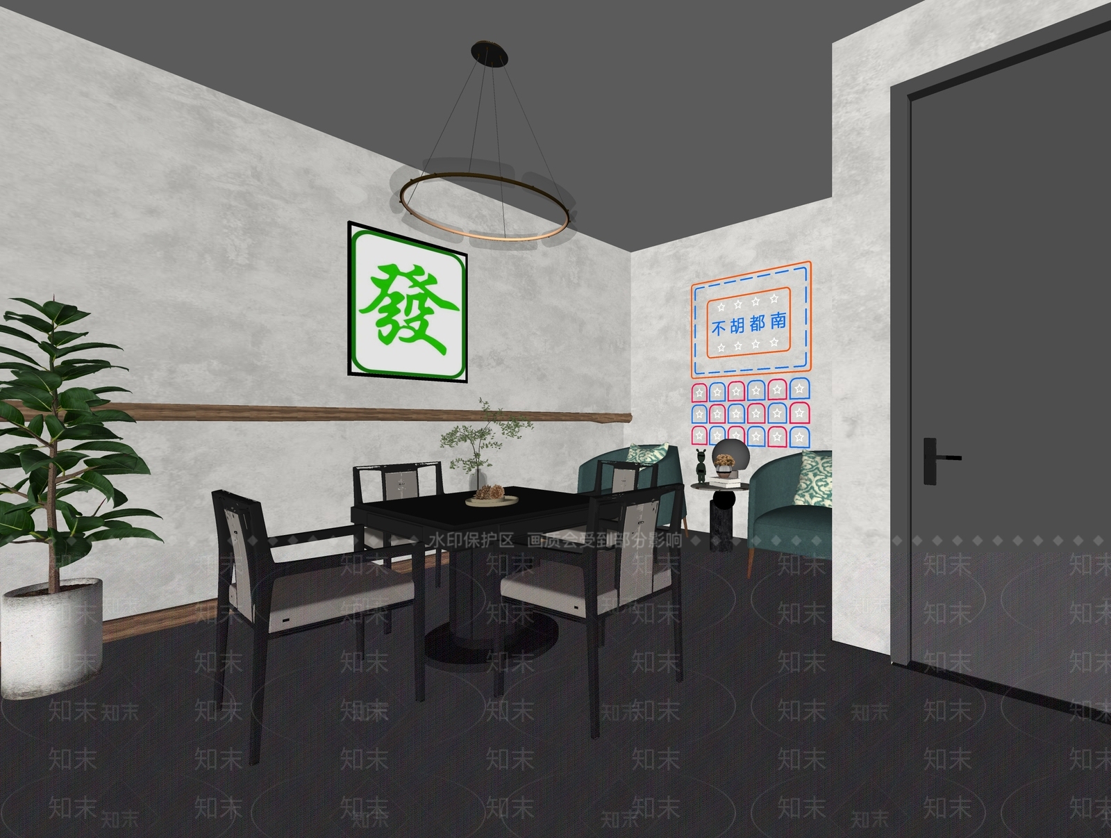 新中式棋牌室包厢SU模型下载【ID:1137675354】
