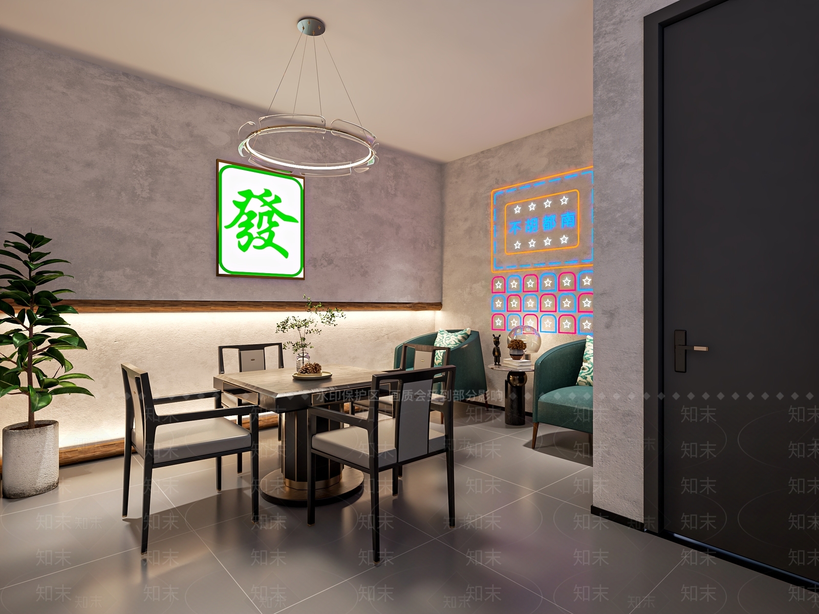 新中式棋牌室包厢SU模型下载【ID:1137675354】
