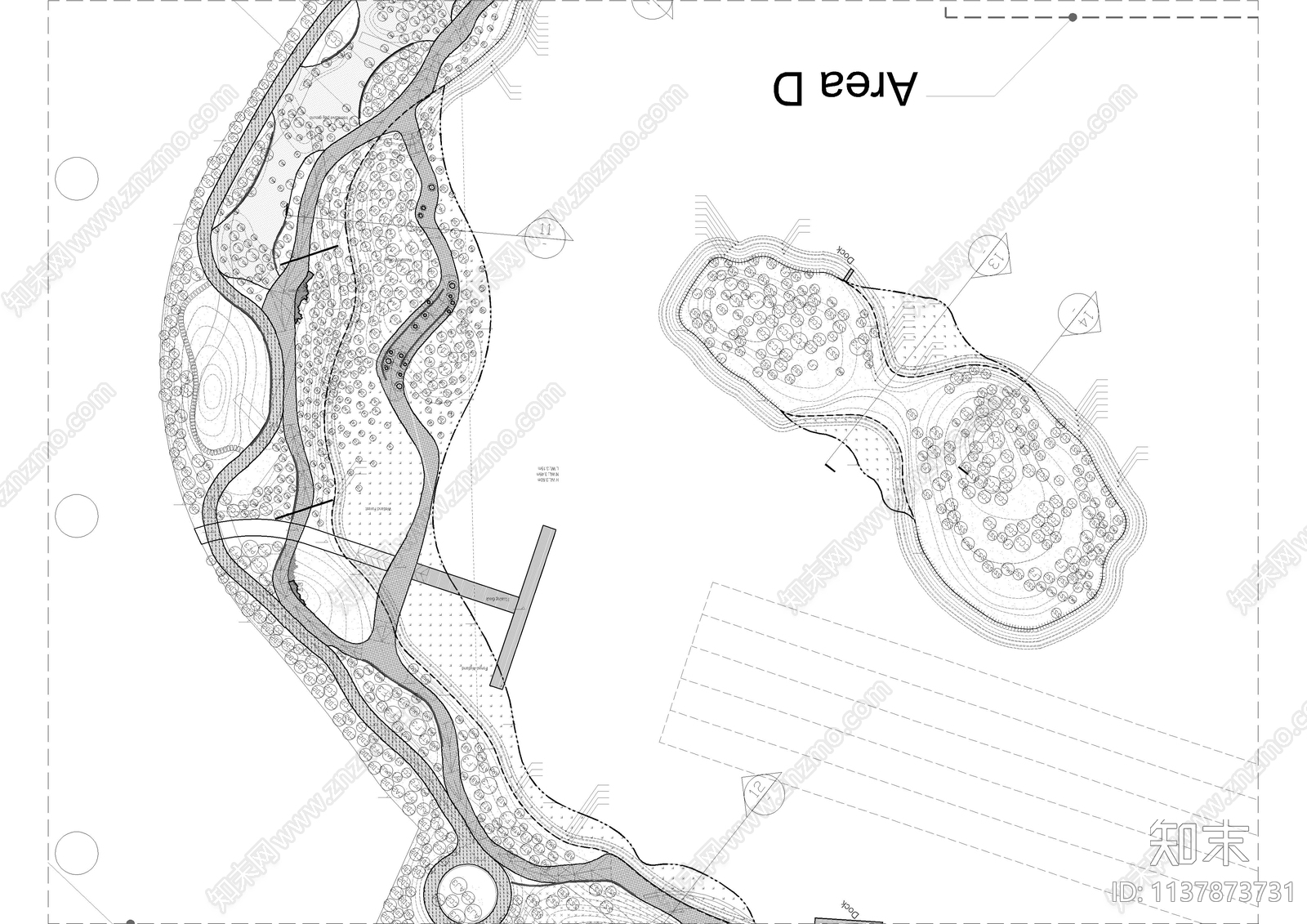 14套现代线性公园平面图cad施工图下载【ID:1137873731】