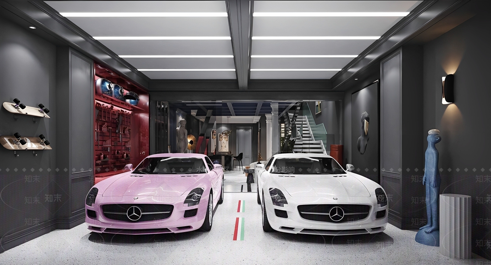 现代别墅地下车库SU模型下载【ID:1137678855】