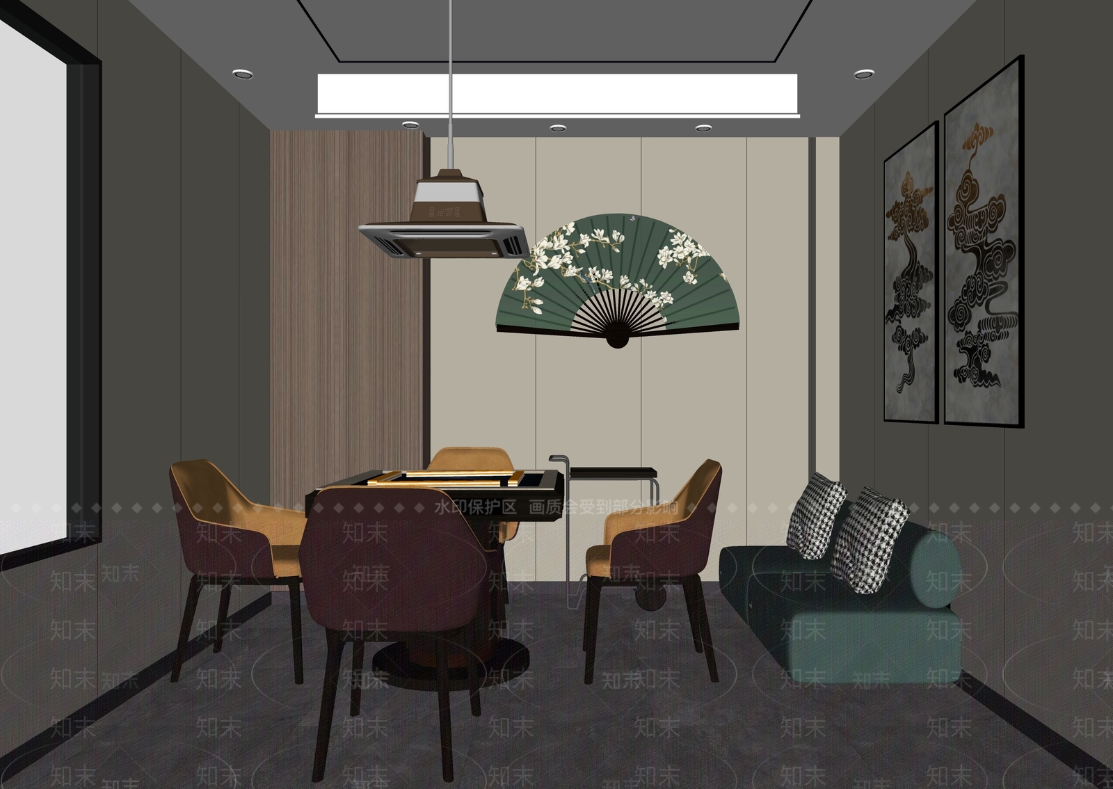 新中式棋牌室包厢SU模型下载【ID:1137680371】