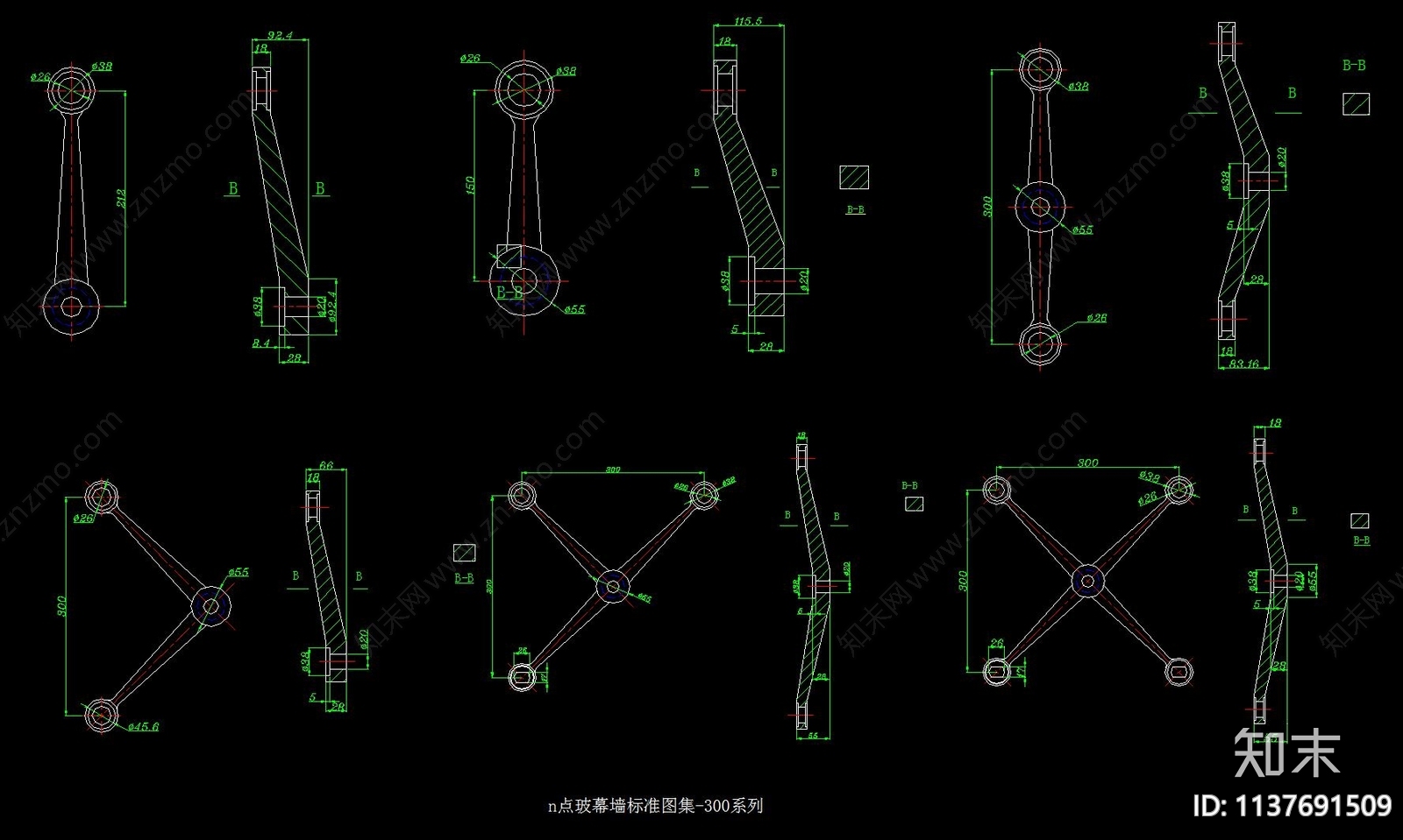 点支式全玻璃幕墙节点详图cad施工图下载【ID:1137691509】