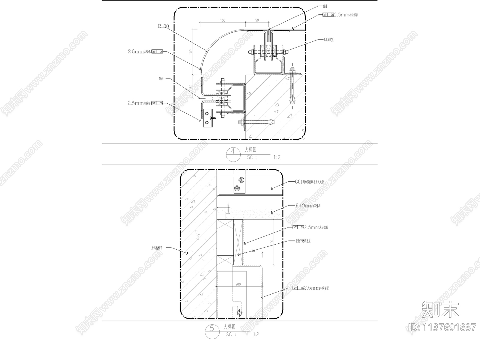 造型独立柱详图节点cad施工图下载【ID:1137691837】