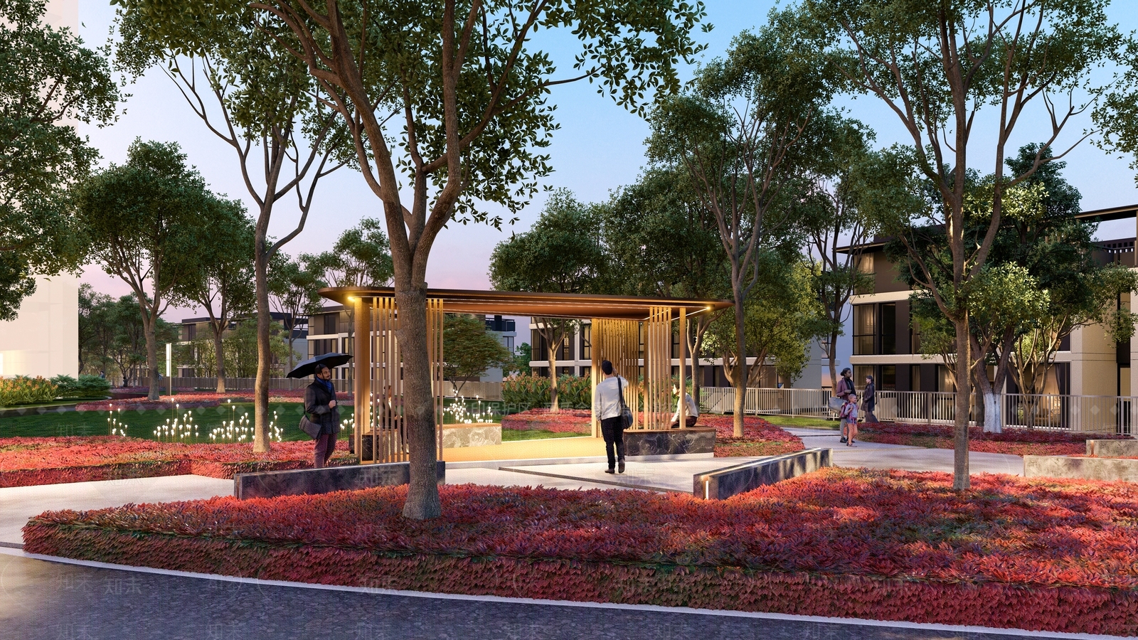 现代小区景观SU模型下载【ID:1157021766】