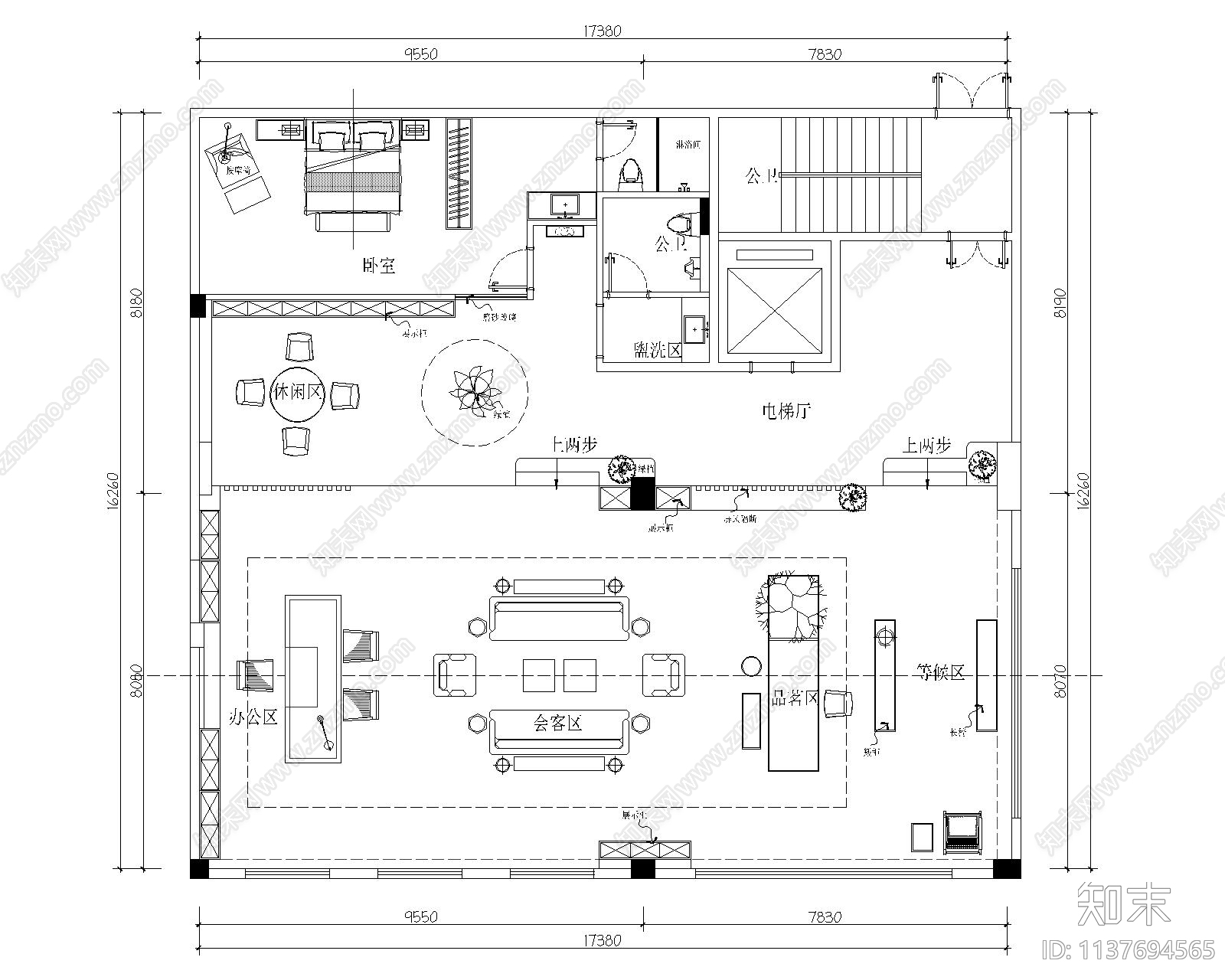 260平办公室平面图cad施工图下载【ID:1137694565】