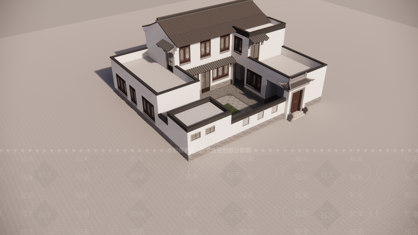 新中式四合院住宅SU模型下载【ID:1138443207】
