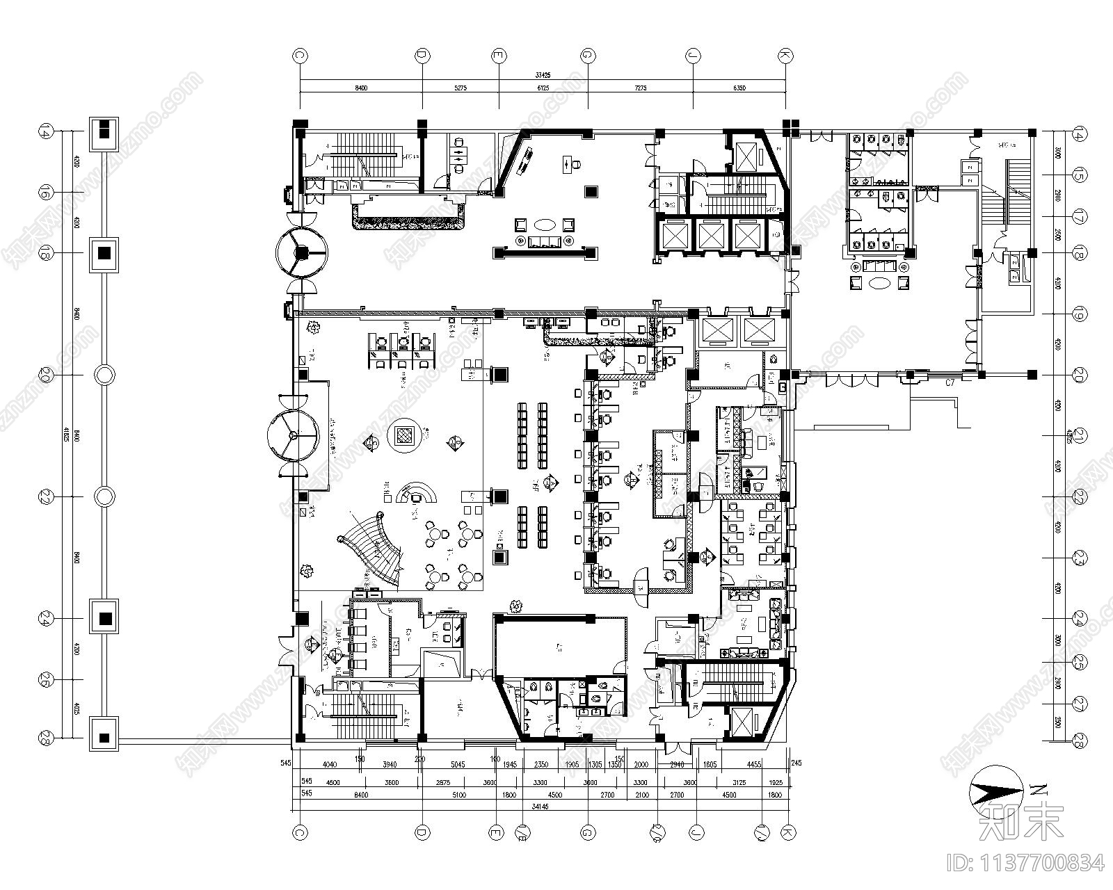 银行及酒店大厅平面图施工图下载【ID:1137700834】