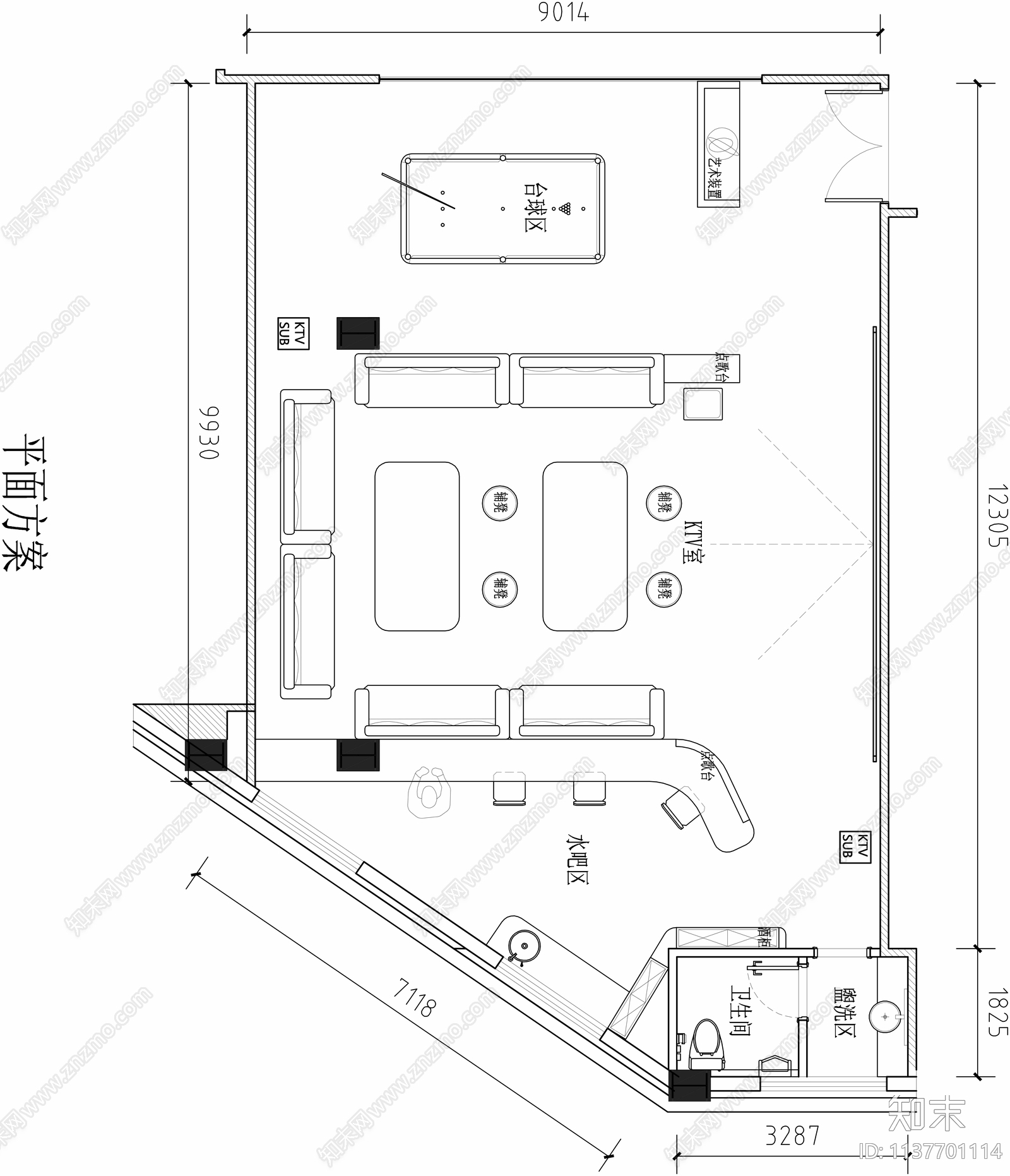 120平豪华KTV包房平面图施工图下载【ID:1137701114】