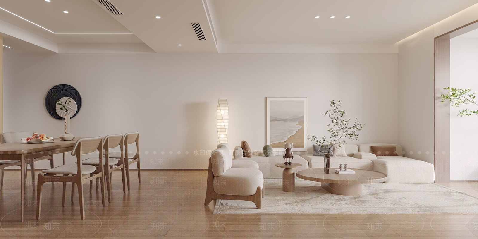 现代原木风极简客餐厅3D模型下载【ID:1137702419】_知末3d模型网