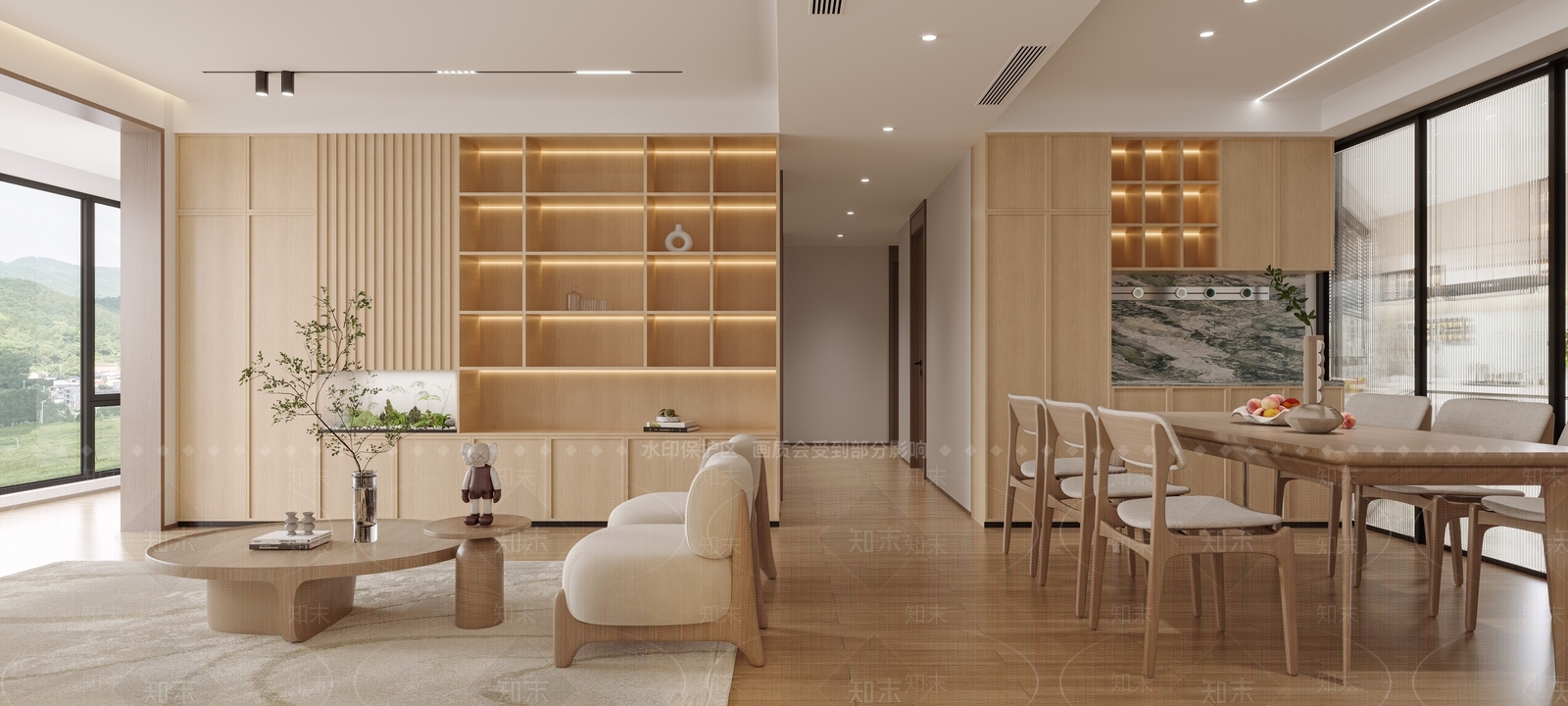 现代原木风极简客餐厅3D模型下载【ID:1137702419】_知末3d模型网