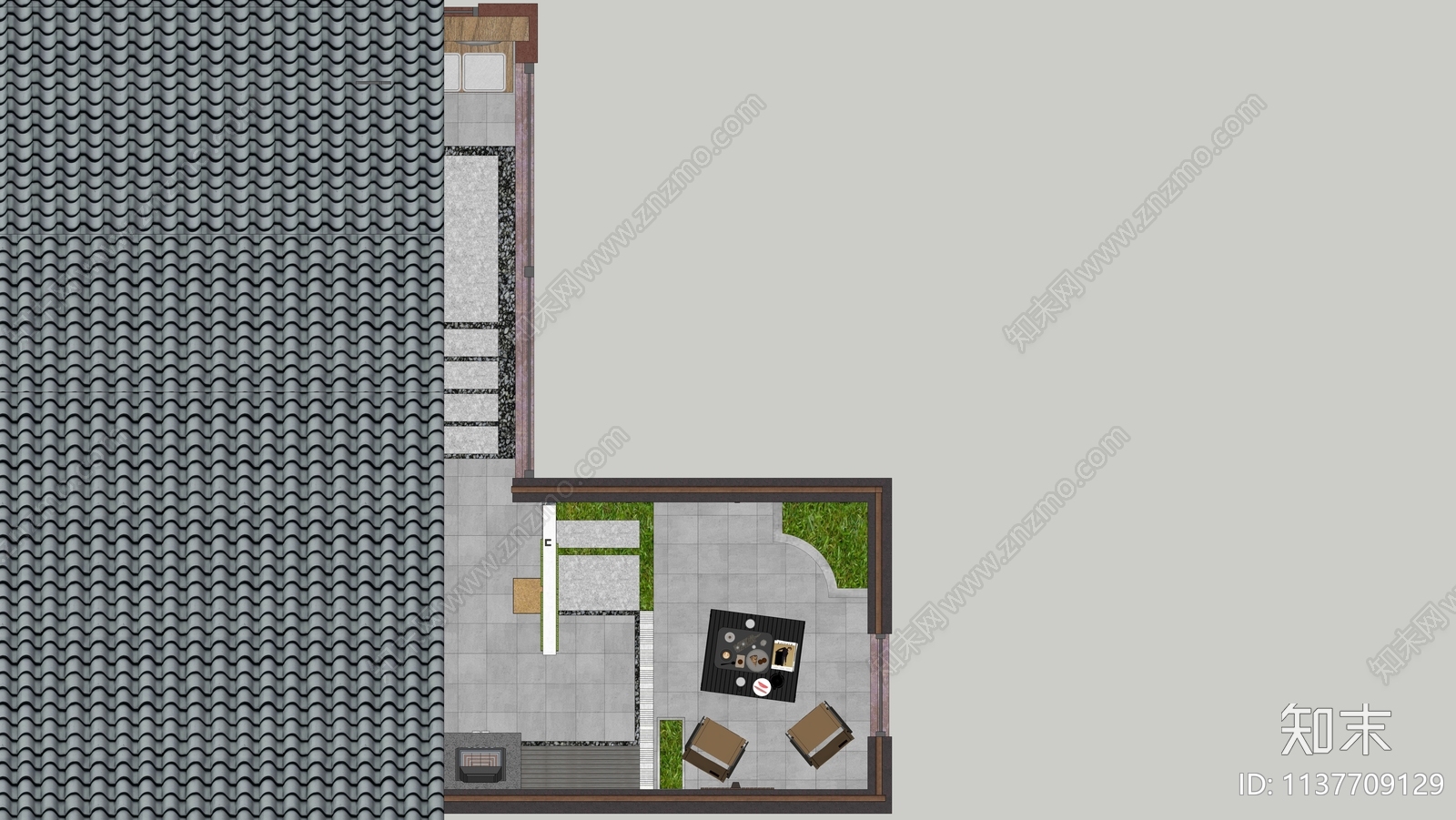 现代屋顶阳台花园SU模型下载【ID:1137709129】