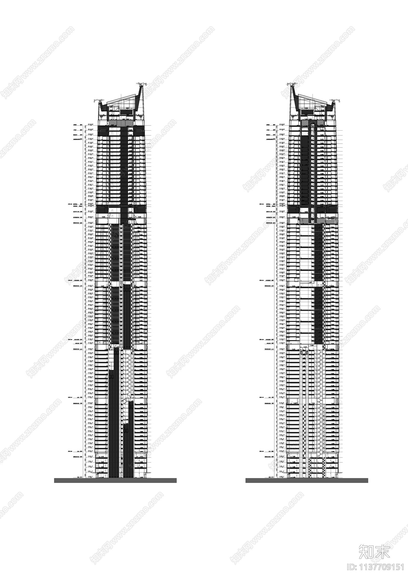 湖北88层超高层商业综合体建筑cad施工图下载【ID:1137709151】