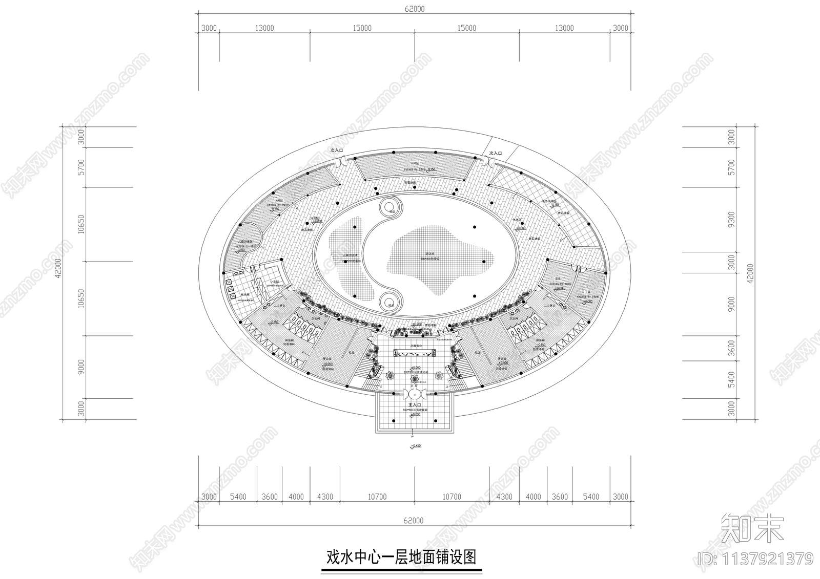 娱乐戏水中心建筑装修cad施工图下载【ID:1137921379】
