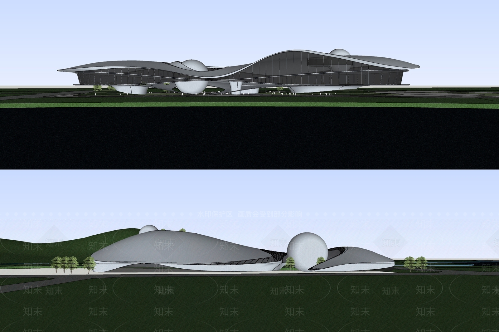 现代展览馆建筑SU模型下载【ID:1137712959】