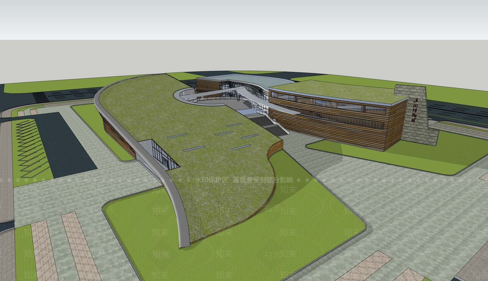 现代展览馆建筑SU模型下载【ID:1137713309】