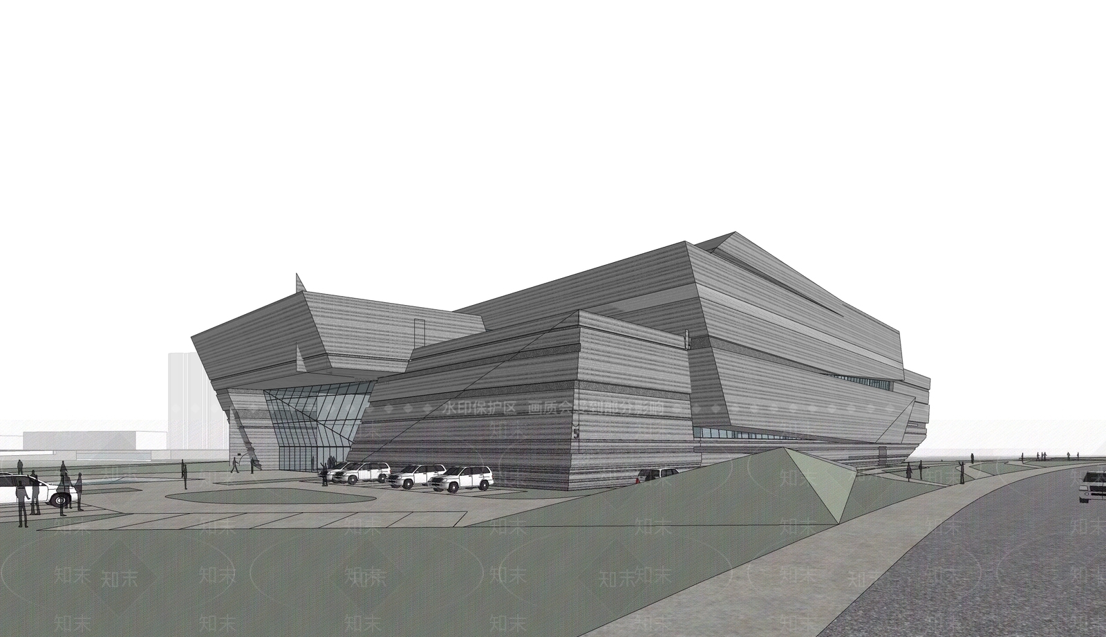现代展览馆建筑SU模型下载【ID:1137714638】