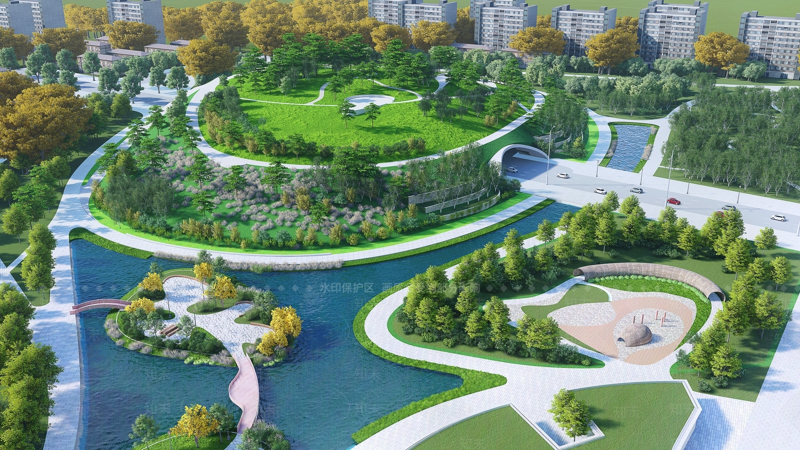 【SU悬赏模型】现代风格中央公园景观SU模型下载【ID:1139157335】