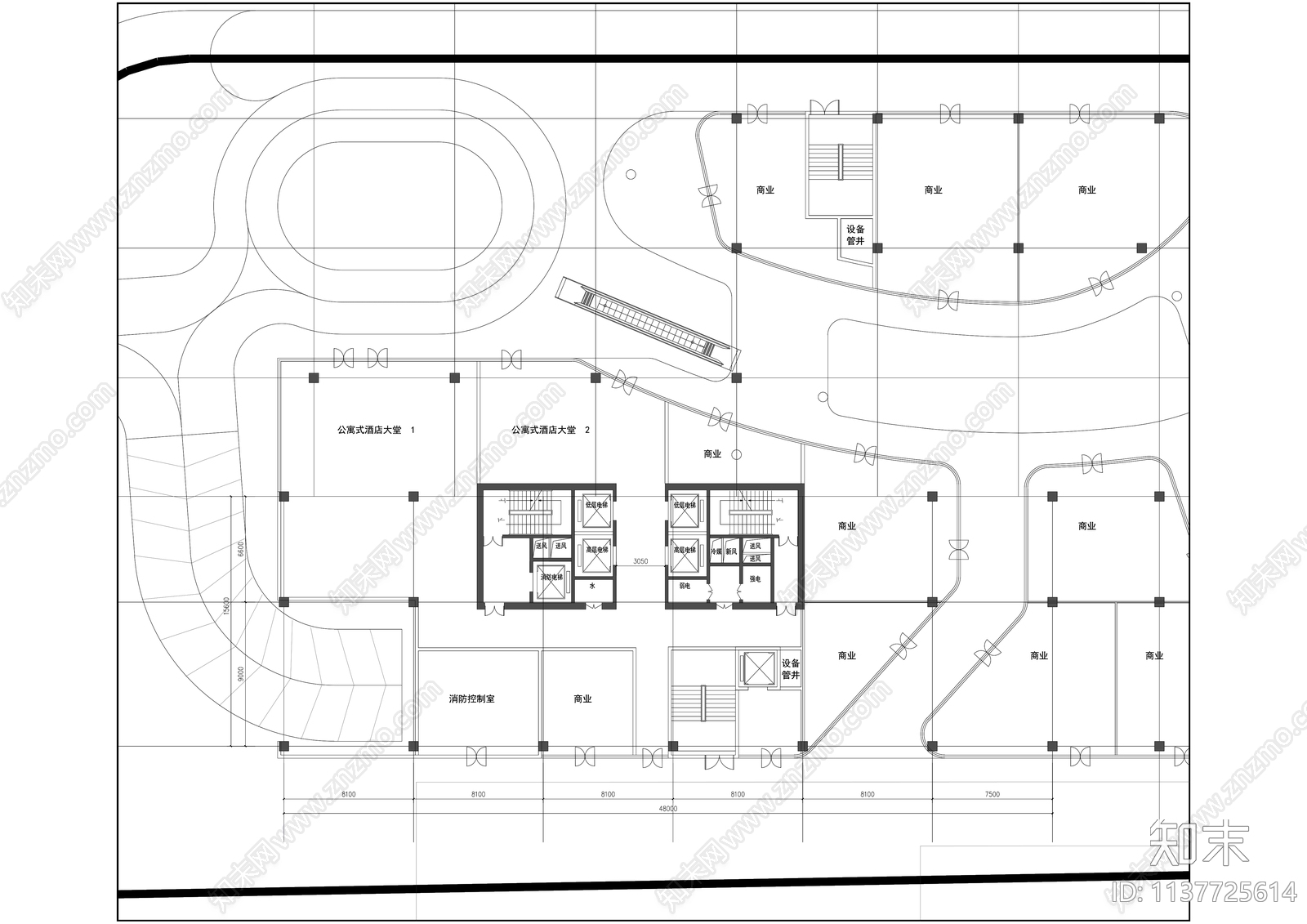 酒店式公寓建筑平面图施工图下载【ID:1137725614】