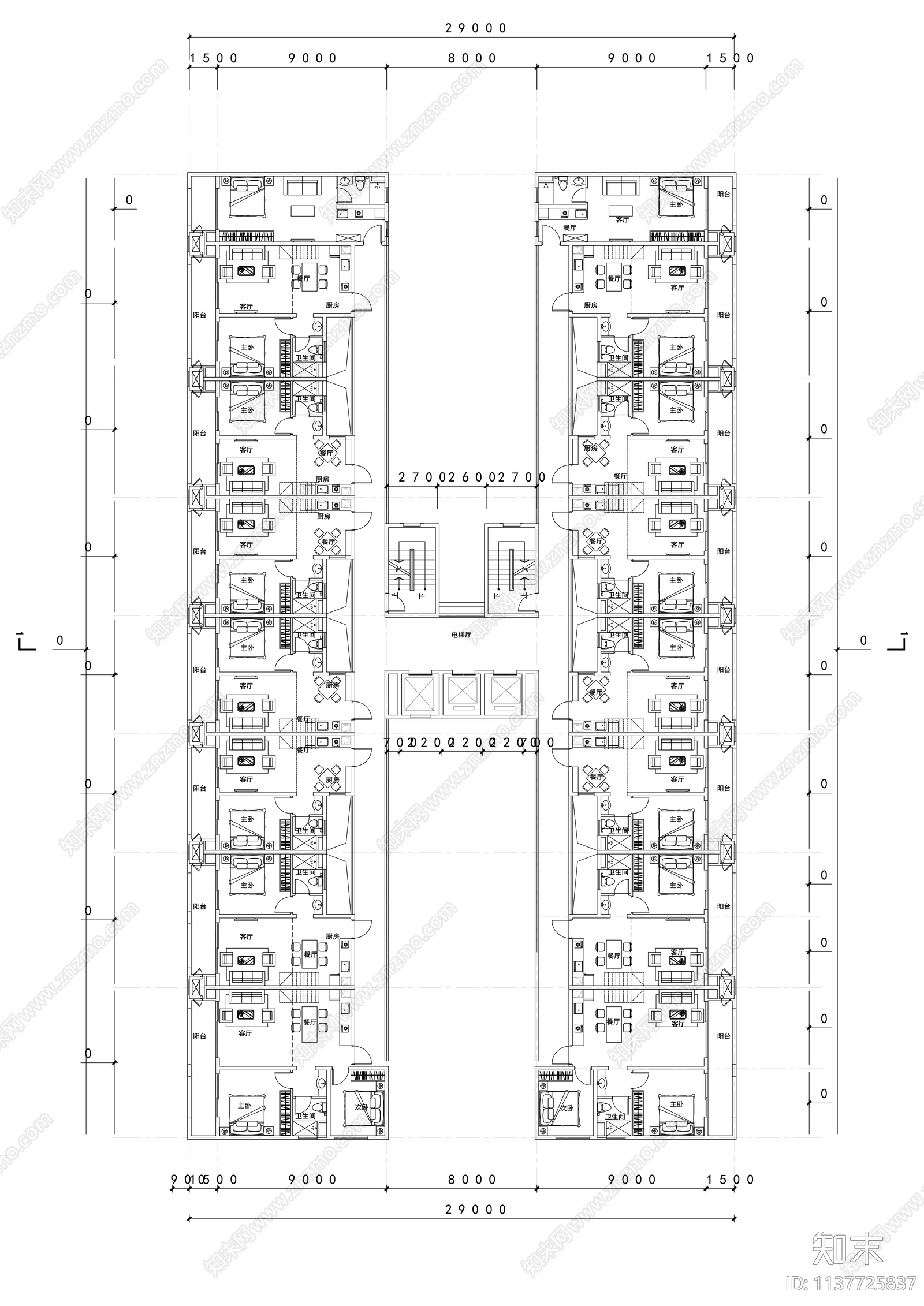 跃层式公寓建筑cad施工图下载【ID:1137725837】