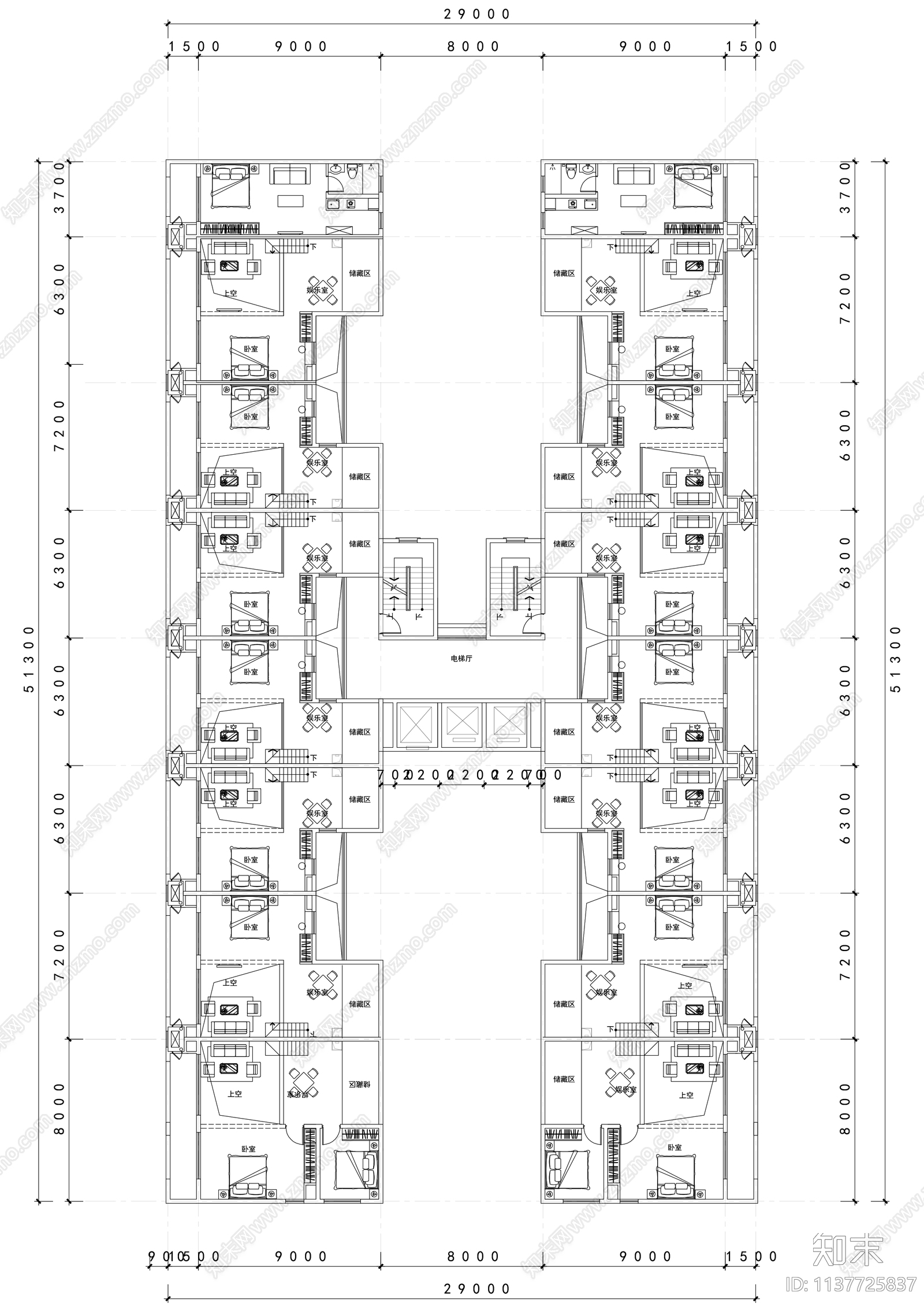 跃层式公寓建筑cad施工图下载【ID:1137725837】