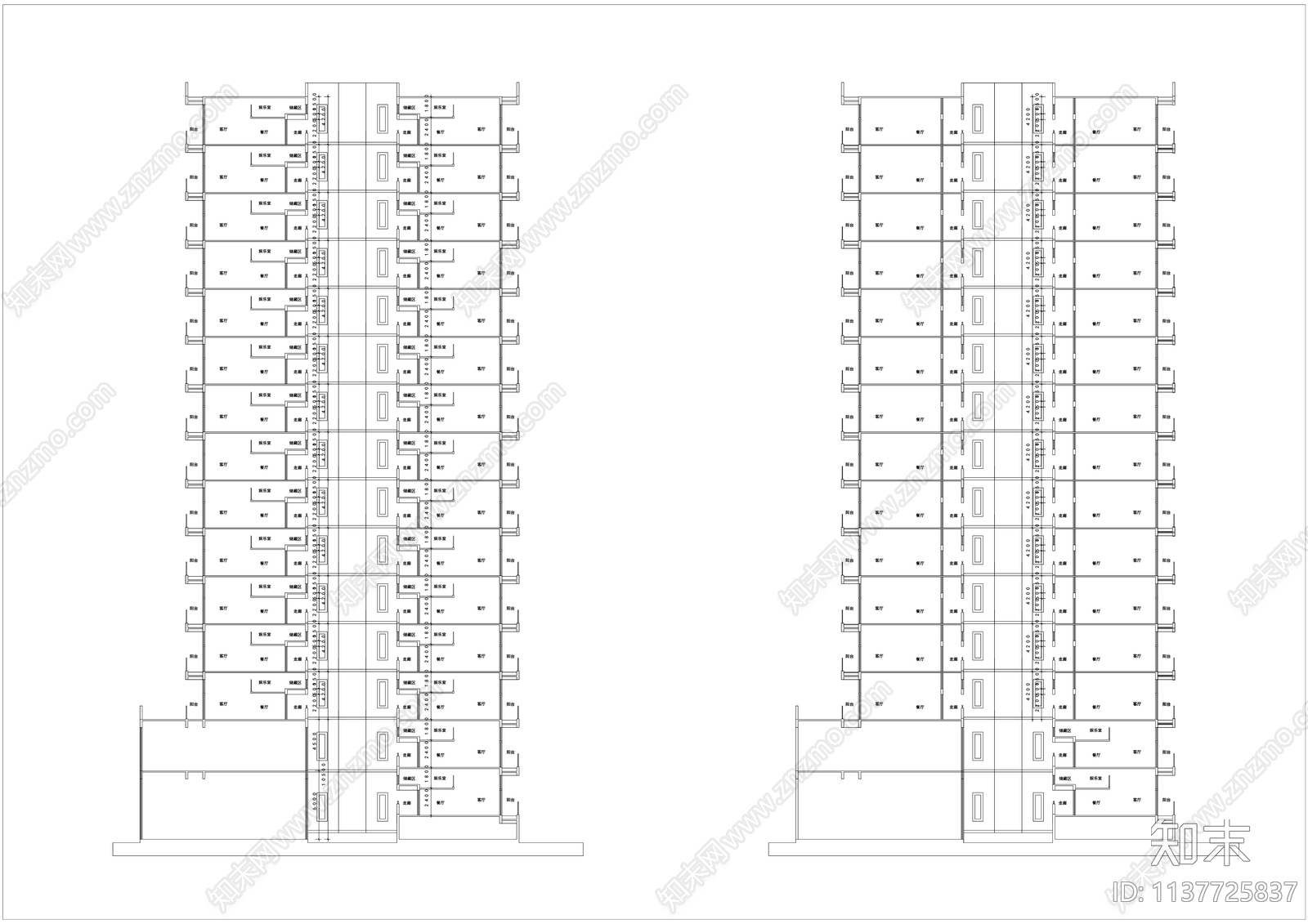 跃层式公寓建筑cad施工图下载【ID:1137725837】