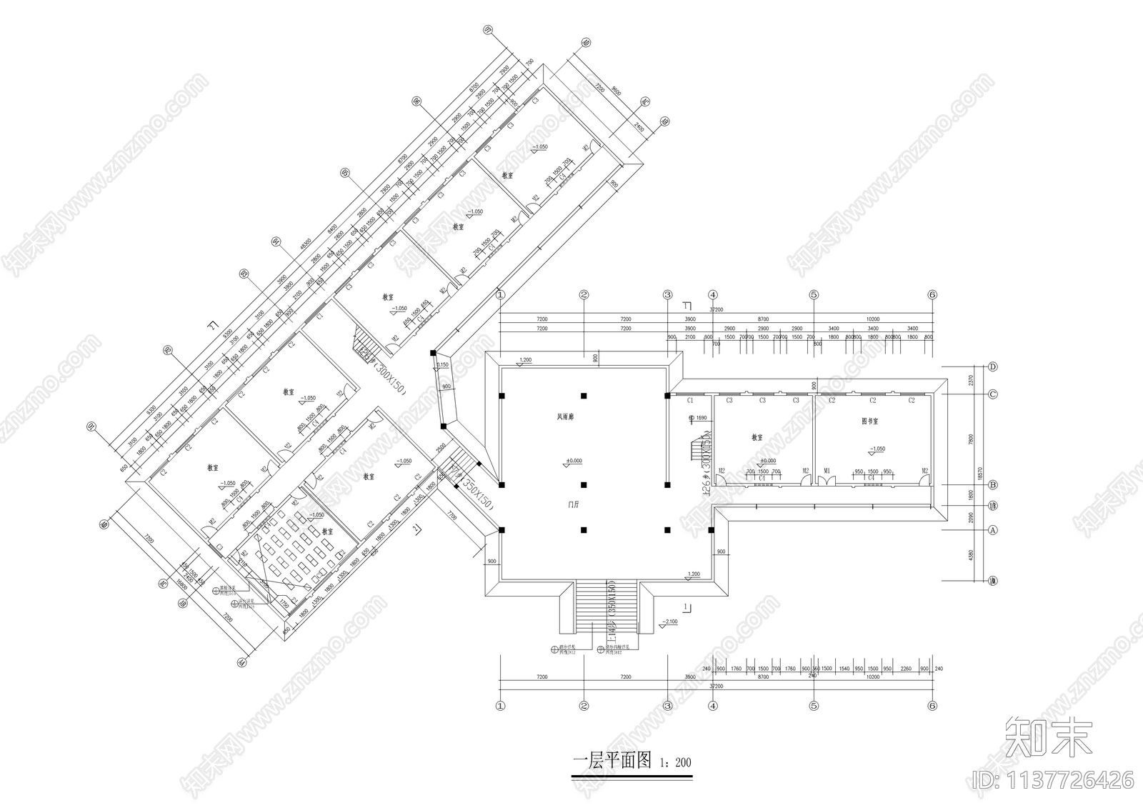 五层小学教学楼建筑cad施工图下载【ID:1137726426】