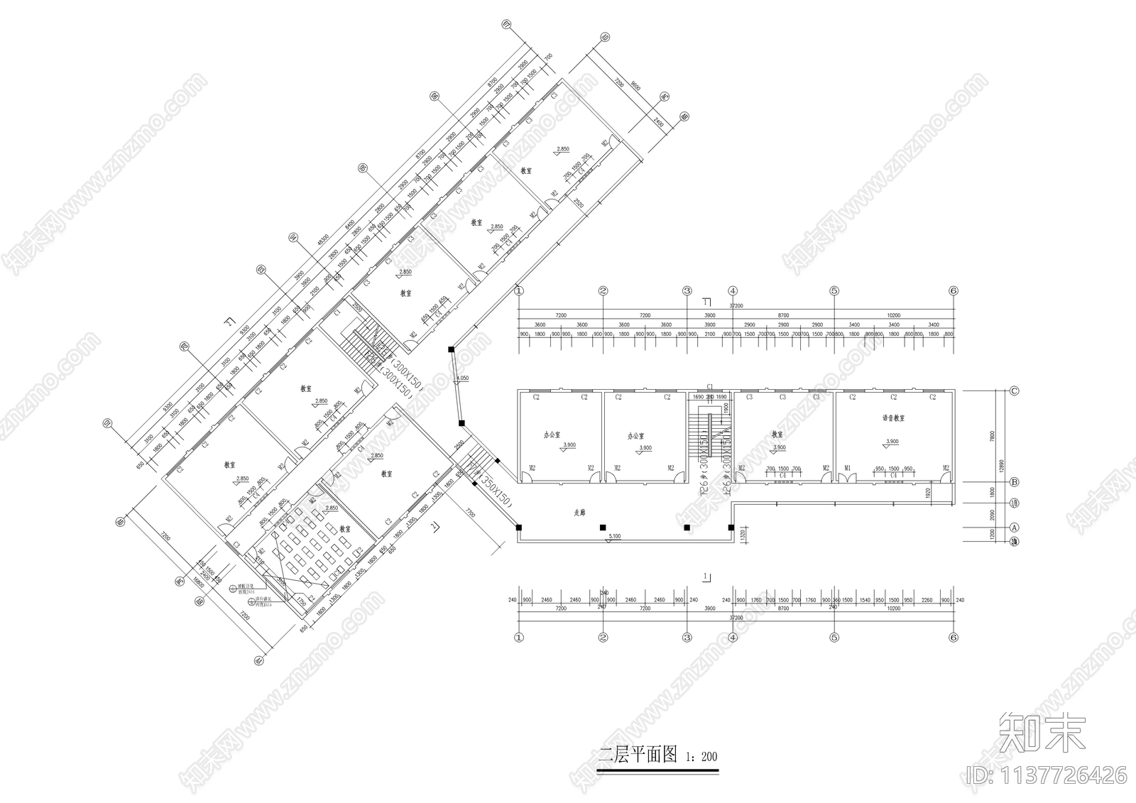 五层小学教学楼建筑cad施工图下载【ID:1137726426】