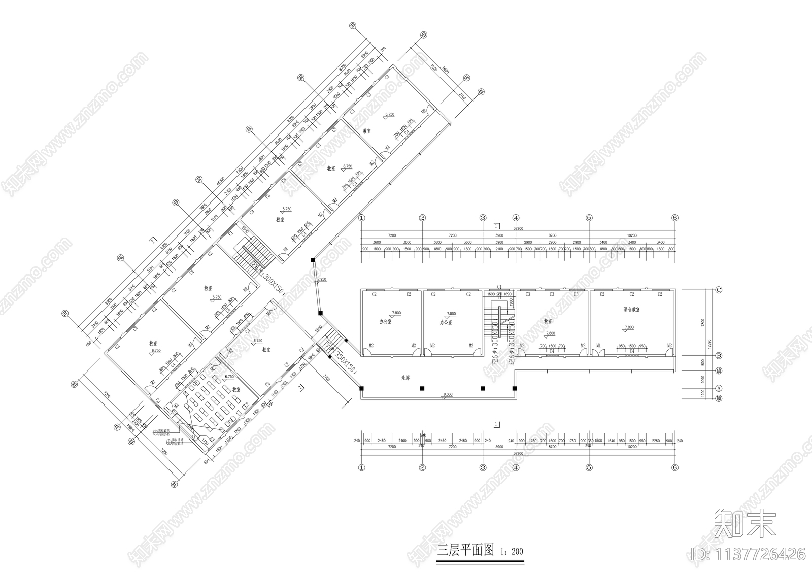 五层小学教学楼建筑cad施工图下载【ID:1137726426】