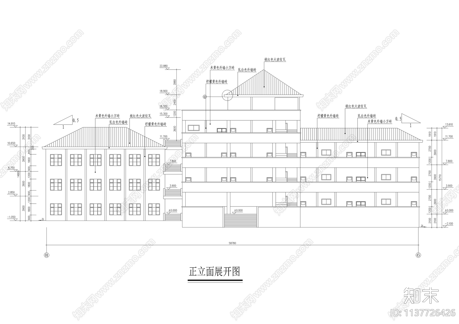 五层小学教学楼建筑cad施工图下载【ID:1137726426】