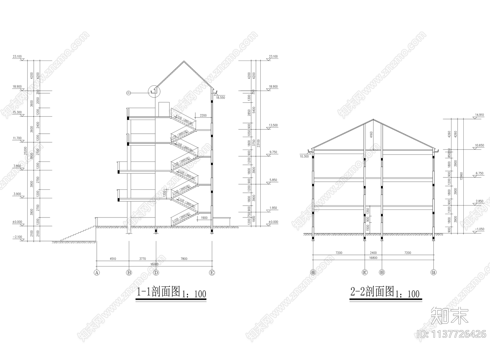 五层小学教学楼建筑cad施工图下载【ID:1137726426】