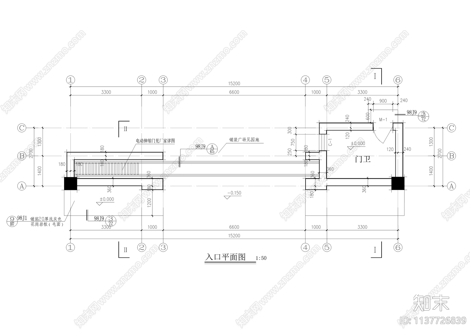 住宅小区大门详图cad施工图下载【ID:1137726839】