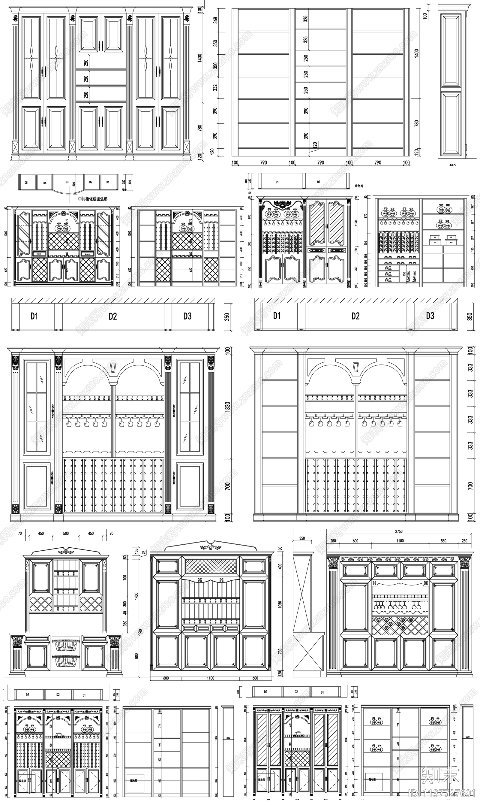 酒窖酒柜cad施工图下载【ID:1137727691】