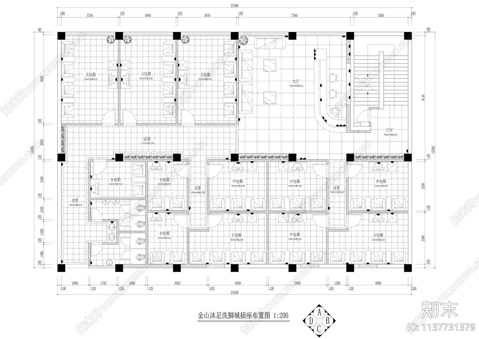 某泡脚城全套装修cad施工图下载【ID:1137731379】