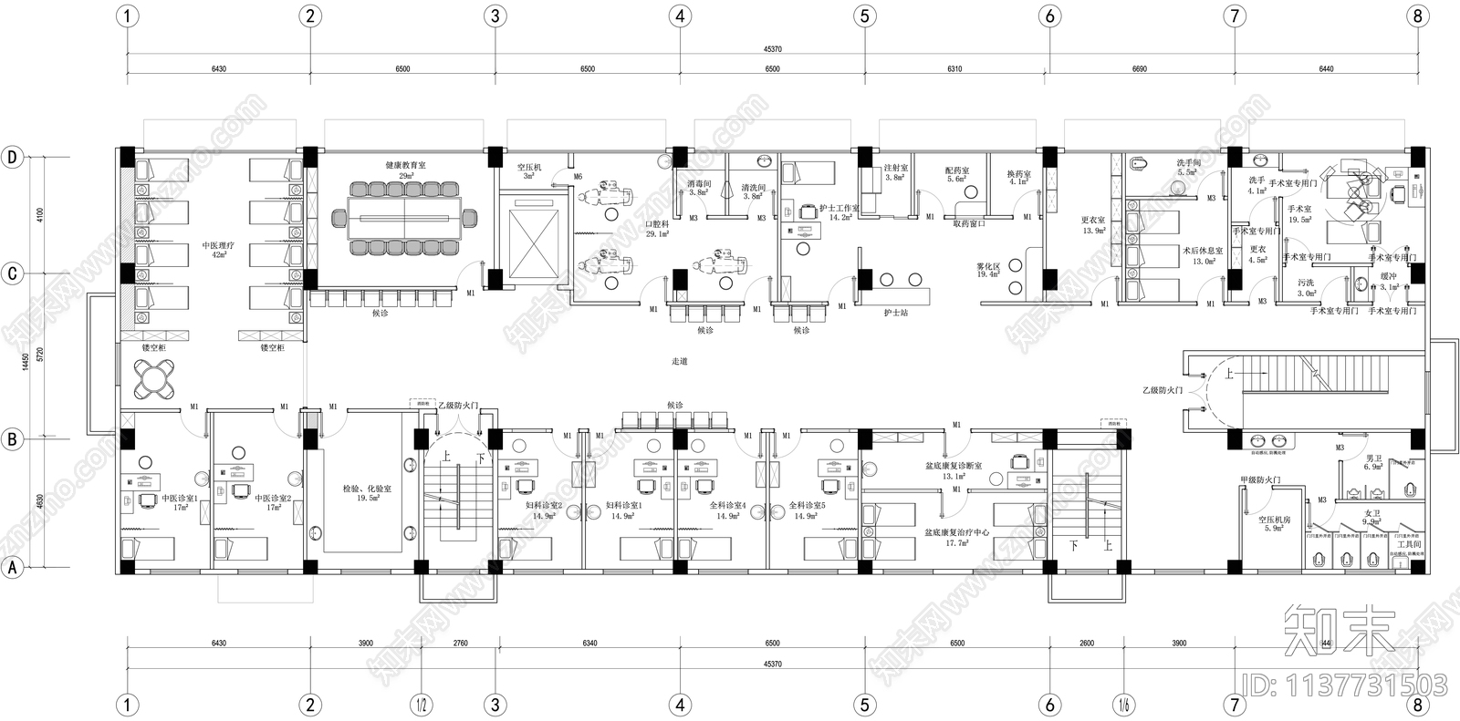 社康社区服务中心平面图cad施工图下载【ID:1137731503】