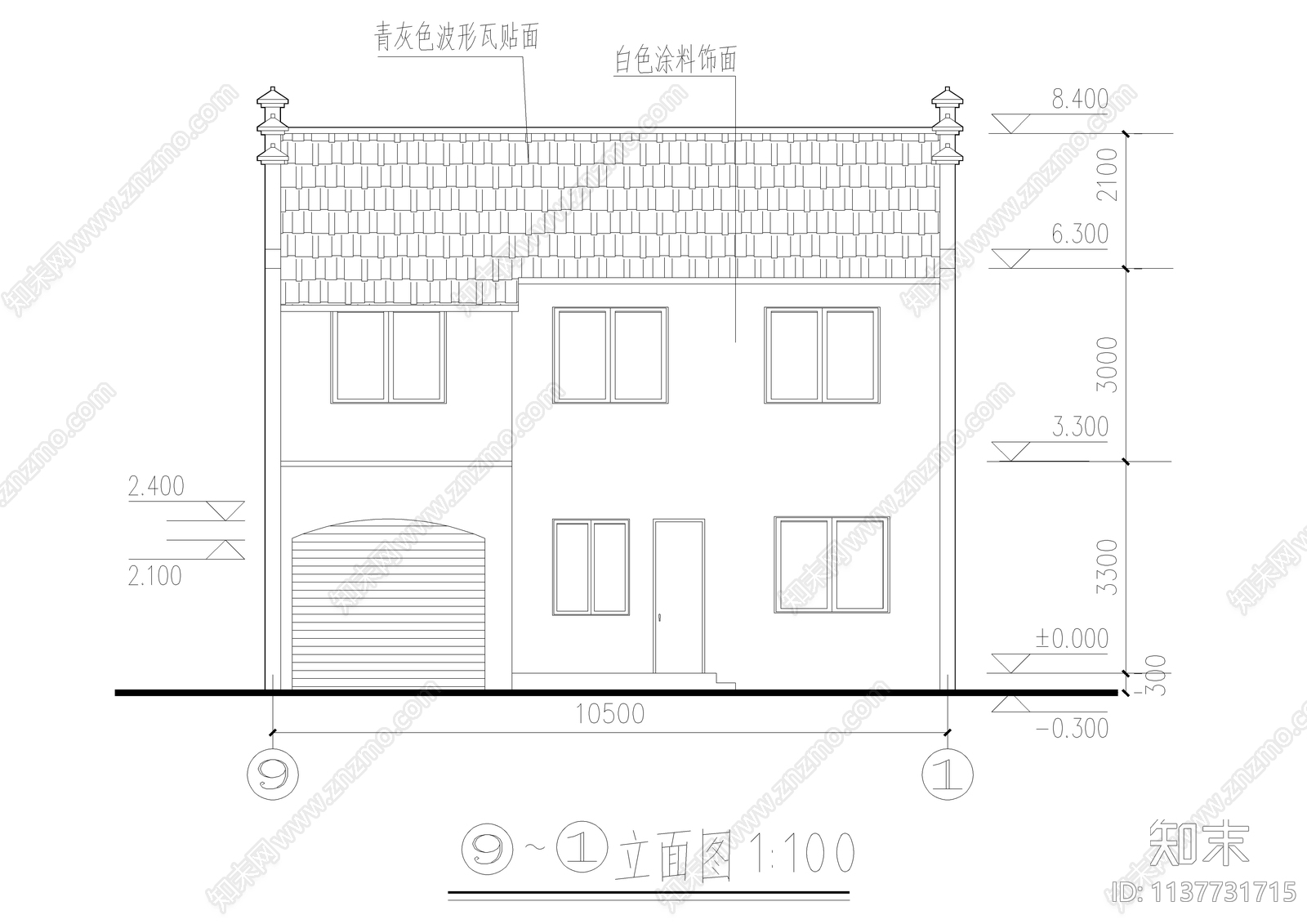 213平二层带马头墙小别墅建筑施工图下载【ID:1137731715】