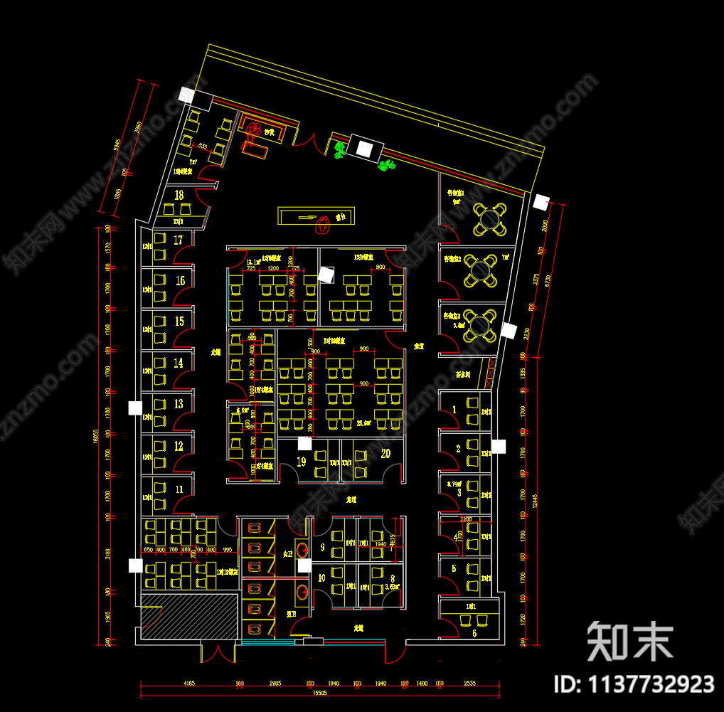 培训机构平面图cad施工图下载【ID:1137732923】