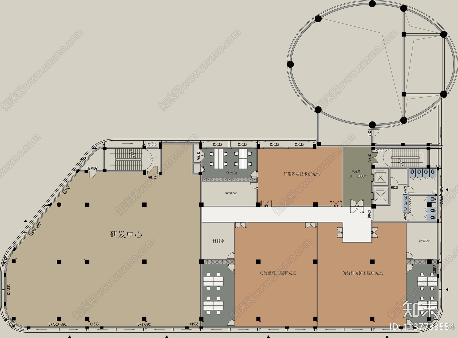 总部办公室平面图cad施工图下载【ID:1137733554】