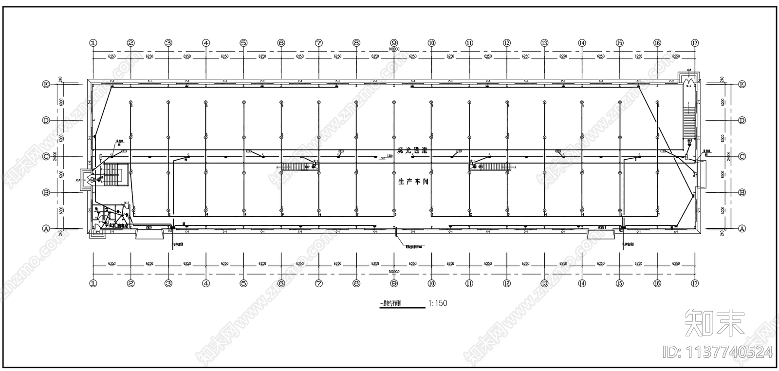 24米跨带气窗轻钢厂房建筑结构水电施工图下载【ID:1137740524】