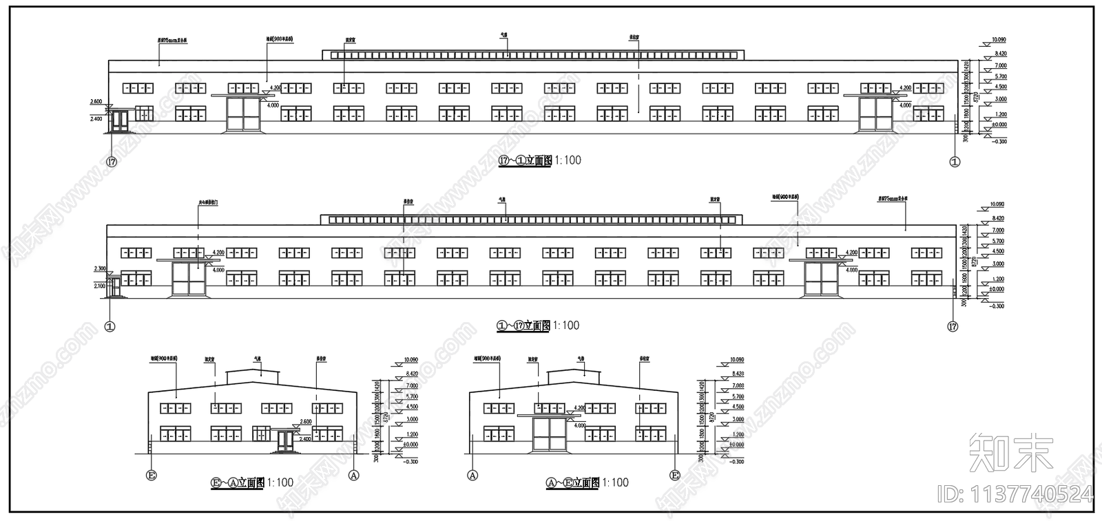 24米跨带气窗轻钢厂房建筑结构水电施工图下载【ID:1137740524】