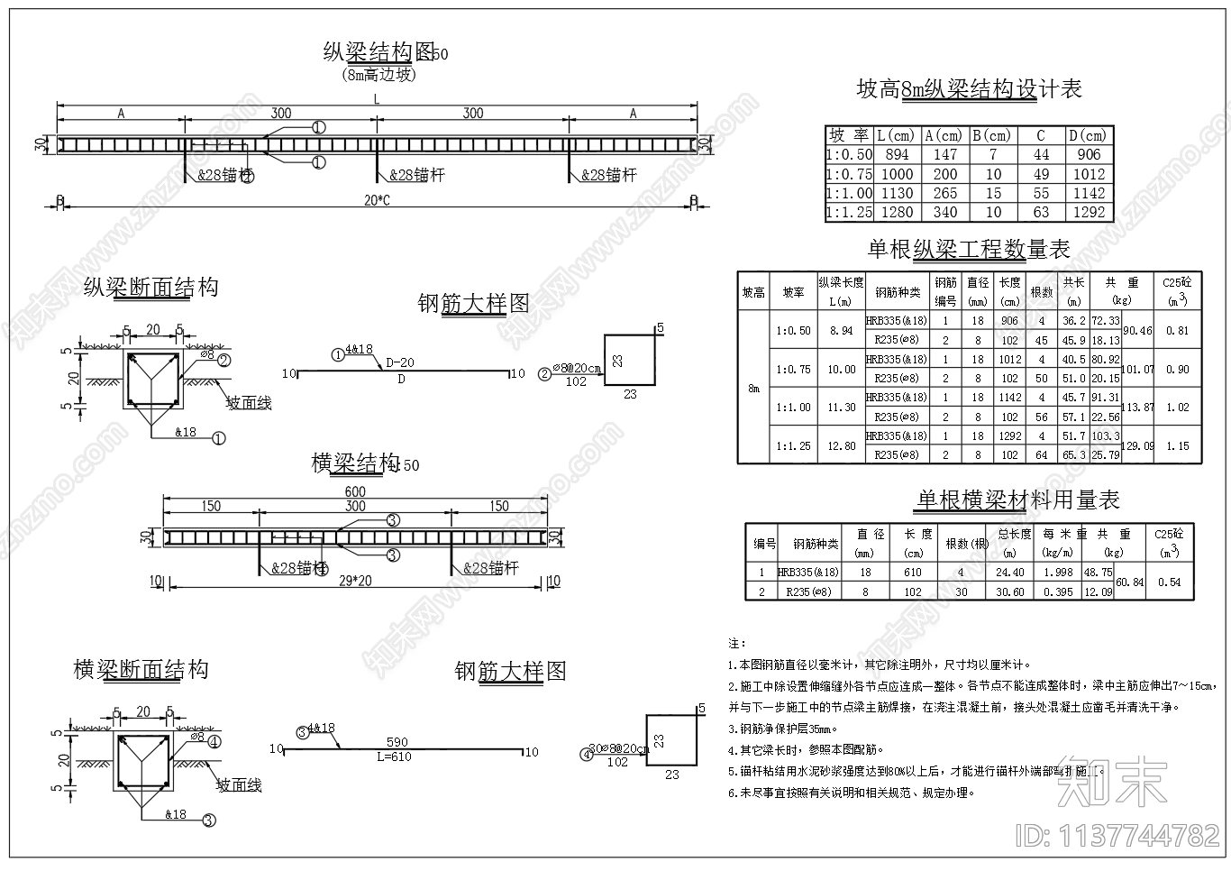 锚杆锚索框架挂网植草防护边坡cad施工图下载【ID:1137744782】