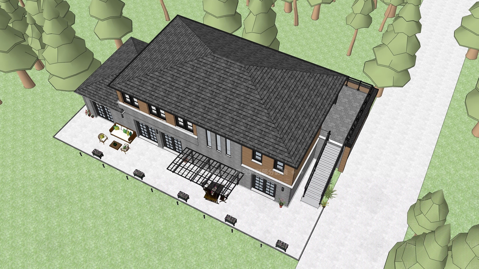 现代民宿建筑SU模型下载【ID:1137755543】
