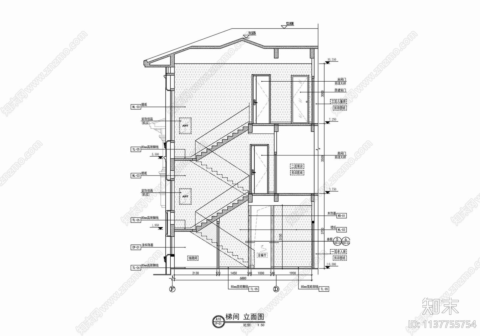 三层小别墅室内平立面cad施工图下载【ID:1137755754】