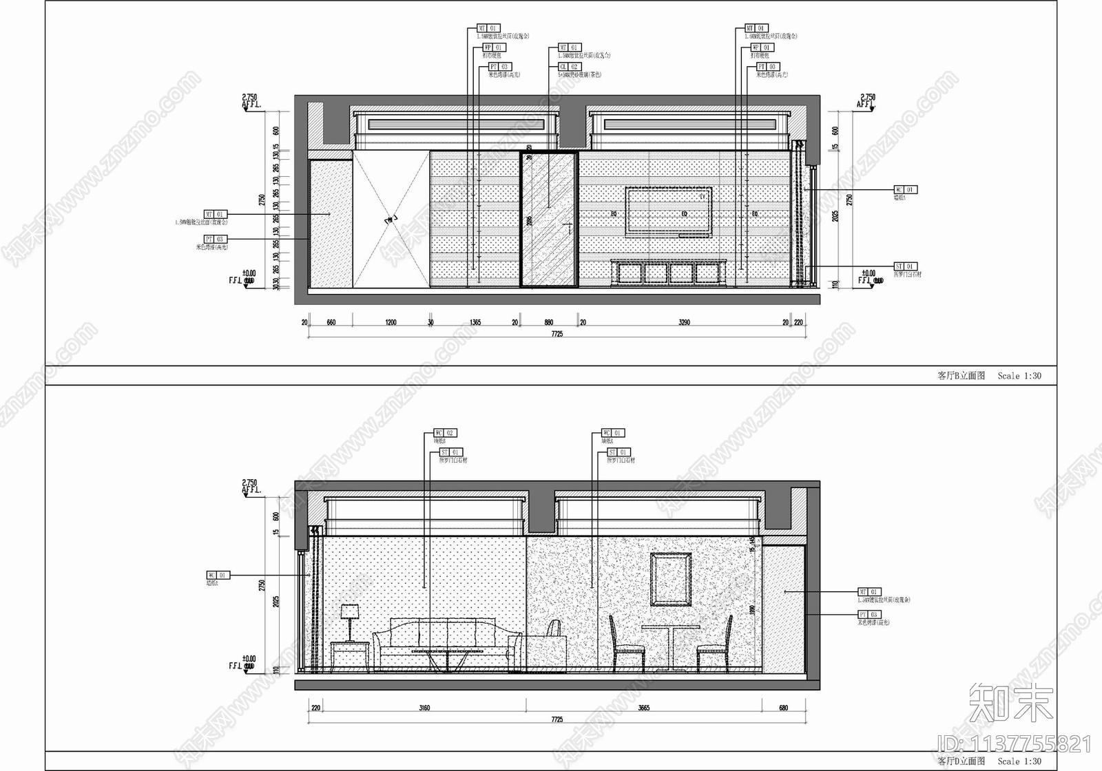 120㎡家装室内平立面cad施工图下载【ID:1137755821】