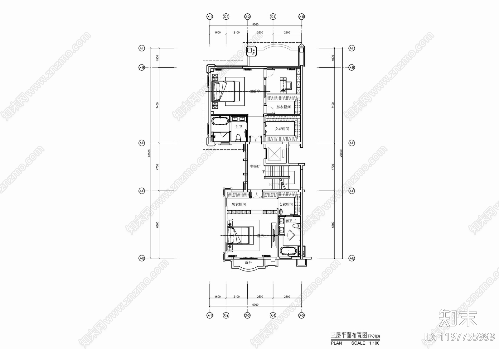 五层别墅平立面cad施工图下载【ID:1137755999】