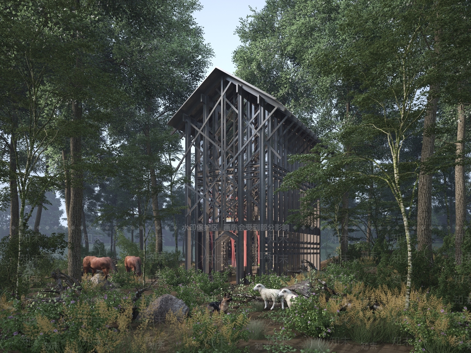 现代树林民宿3D模型下载【ID:1137757114】