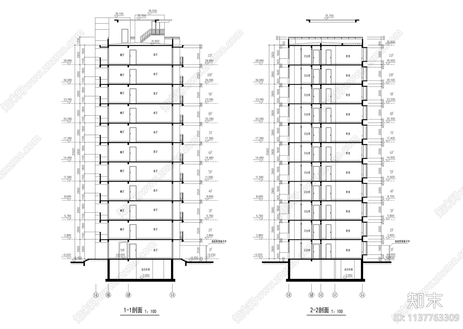 三单元高层建筑cad施工图下载【ID:1137763309】