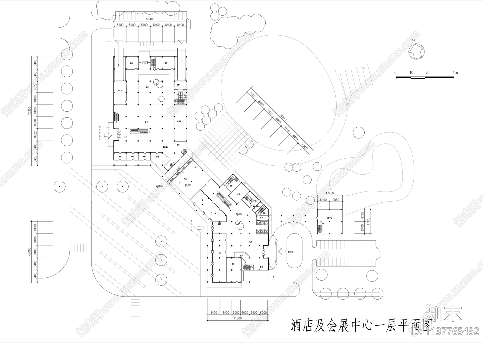 酒店及会展中心各层平面图施工图下载【ID:1137765432】