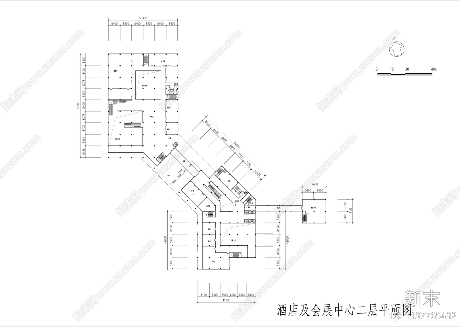 酒店及会展中心各层平面图cad施工图下载【ID:1137765432】